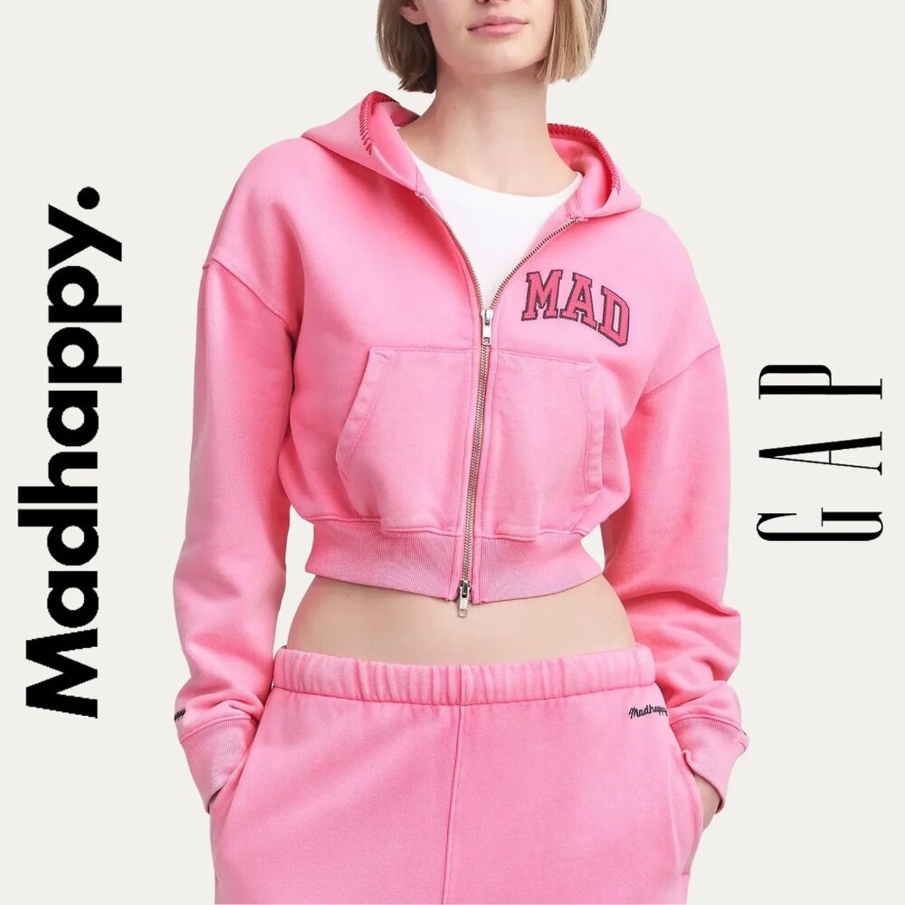 NWT Gap x Madhappy | Pink Full Zip Cropped MAD Hoodie Size Medium SOLD OUT